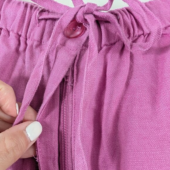 High Waisted Purple Wide Leg Linen Pants‎ with Floral Embroidery - Plus Size 18 - Picture 5 of 12